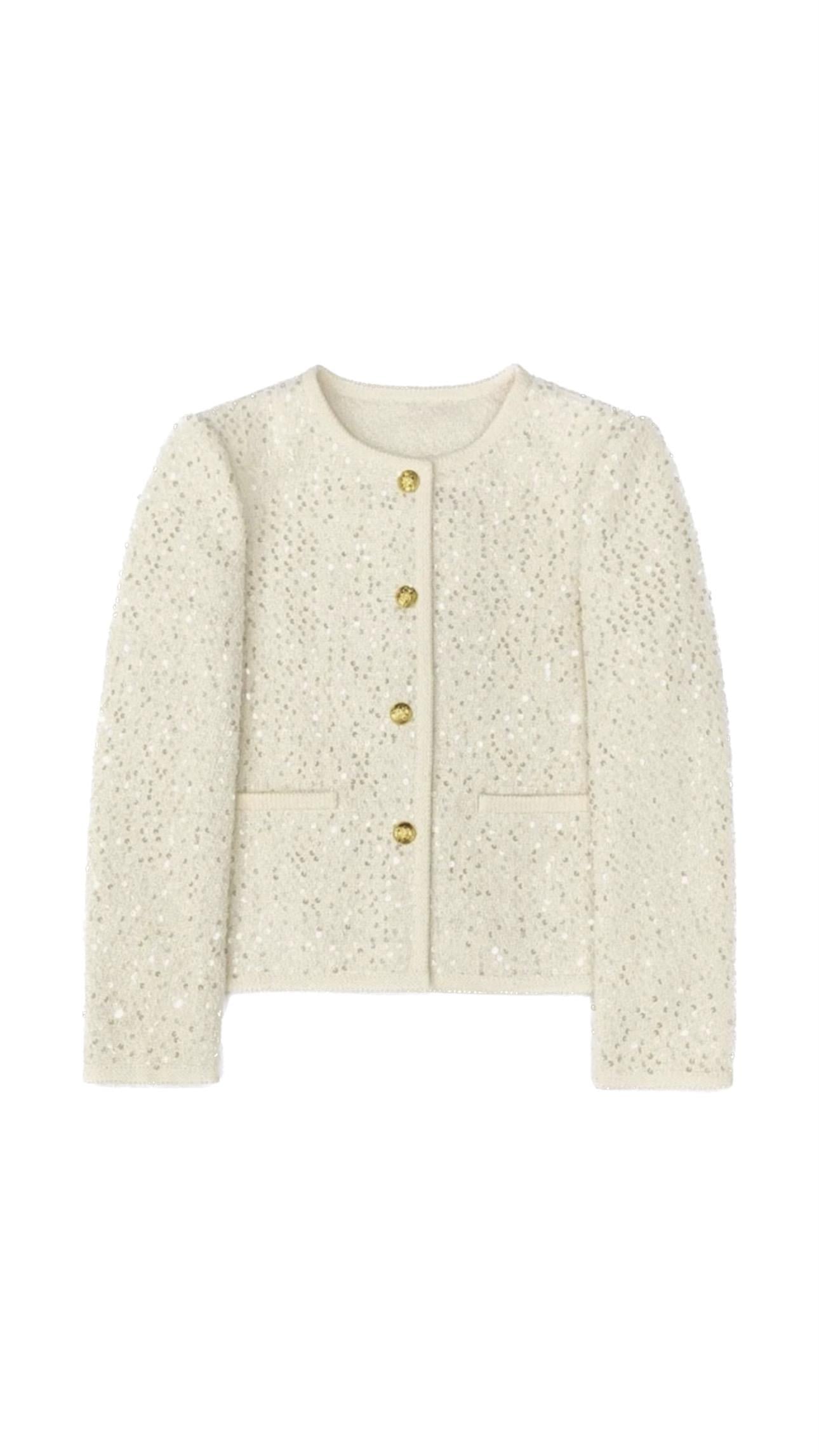 Pullu Çift Cepli Tasarım Beyaz Ceket