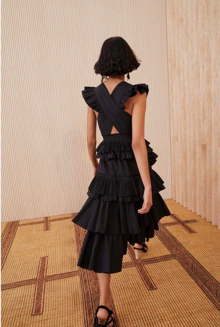 Siyah Pliseli Midi Premium Elbise