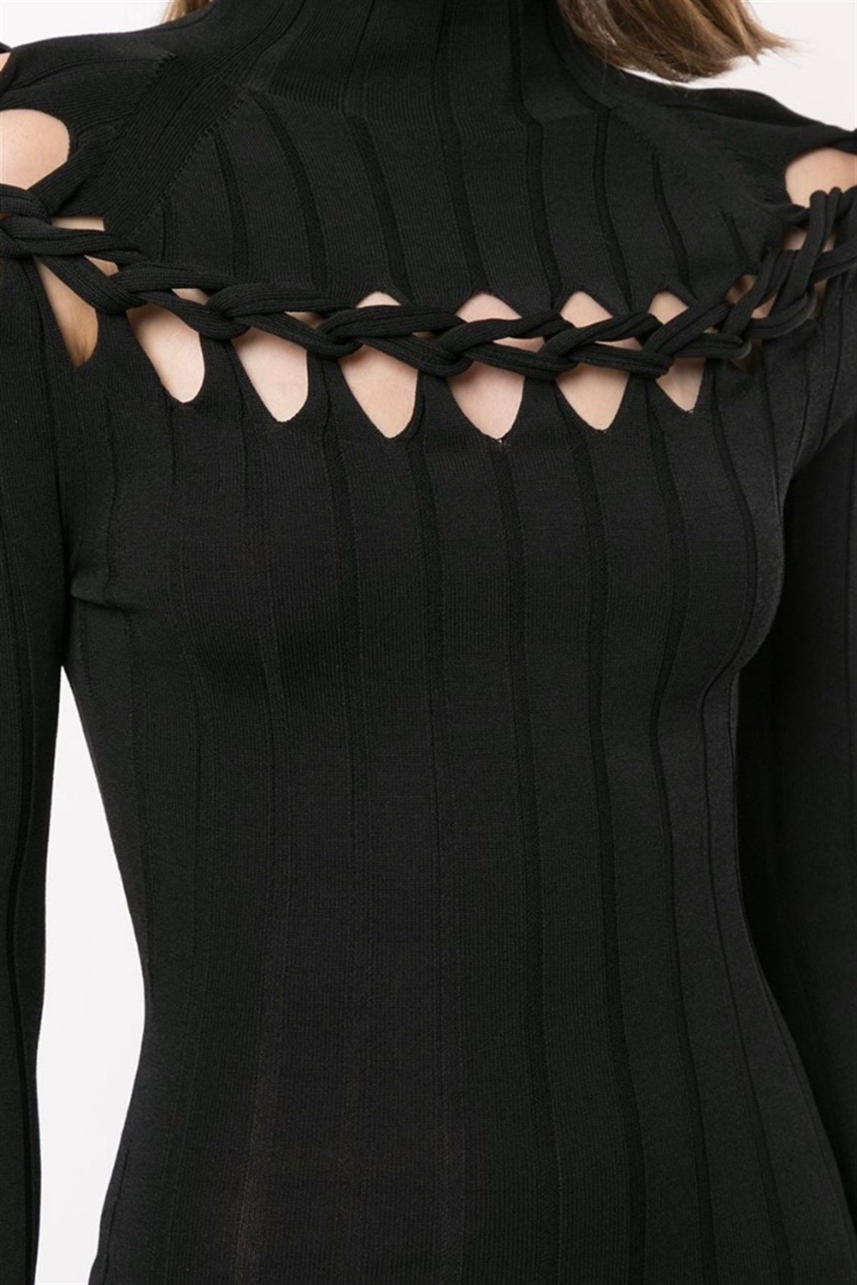 Siyah Tasarım Triko Elbise