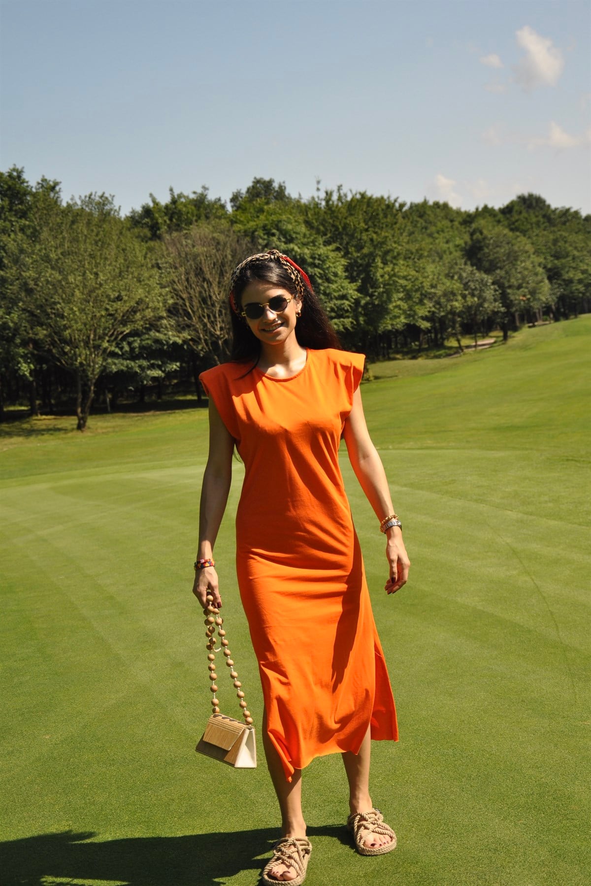 Turuncu Vatkalı Elbise