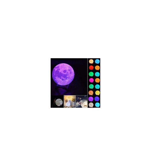 3D AY Uzaktan Kumandalı Şarjlı 16 Renkli Büyük Boy Moon Light Ay Işığı
