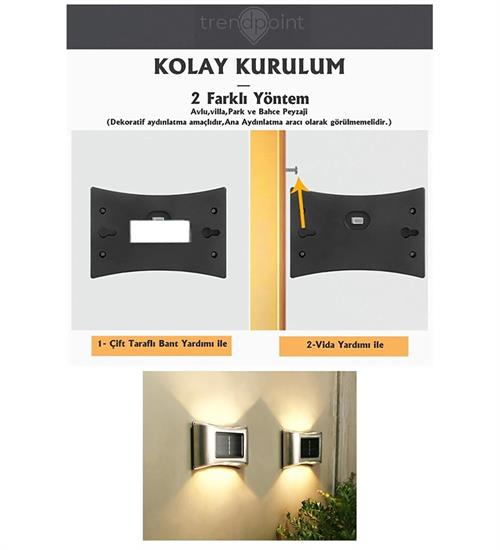 4 ADET METAL SOLAR GÜNEŞ ENERJİLİ DUVAR LAMBASI 6 LEDLİ