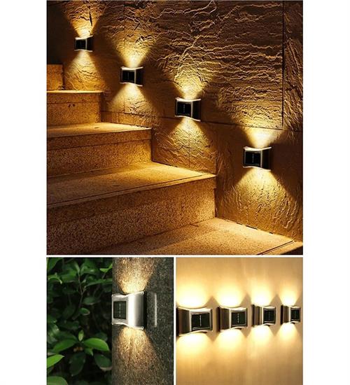 4 ADET METAL SOLAR GÜNEŞ ENERJİLİ DUVAR LAMBASI 6 LEDLİ