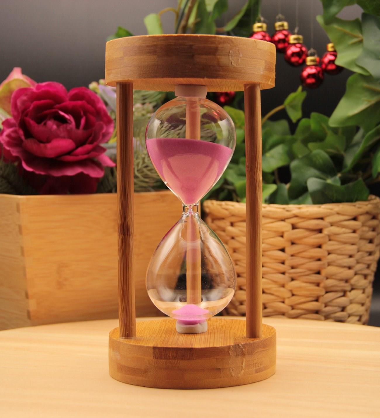 Ahşap Bambu Kum Saati 15 DAKİKA - PEMBE
