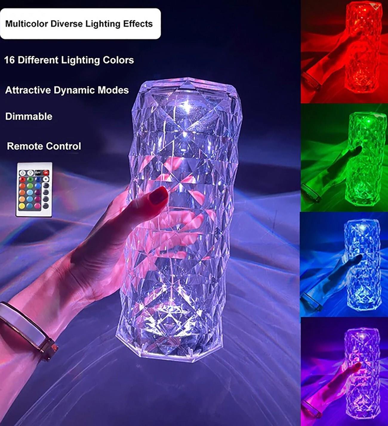 Bluetooth Hapörlörlü, Şarjlı ve Uzaktan Kumandalı  RGB Kristal Masa Lambası