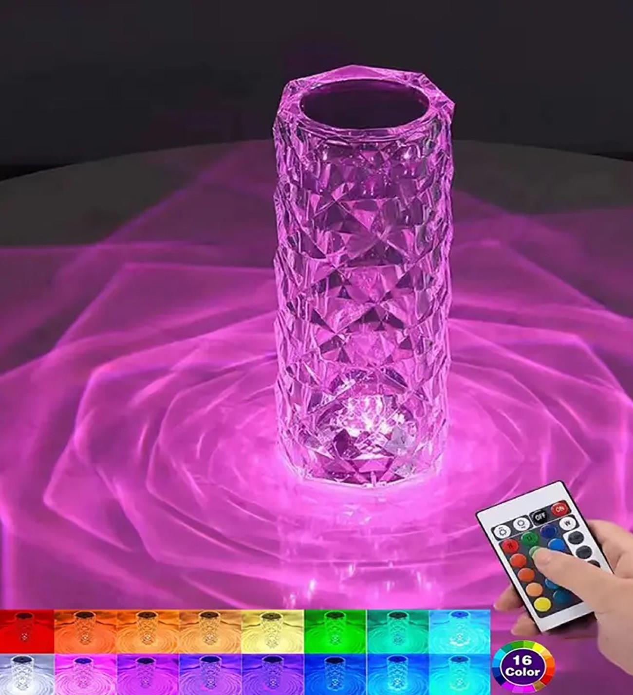 Bluetooth Hapörlörlü, Şarjlı ve Uzaktan Kumandalı  RGB Kristal Masa Lambası