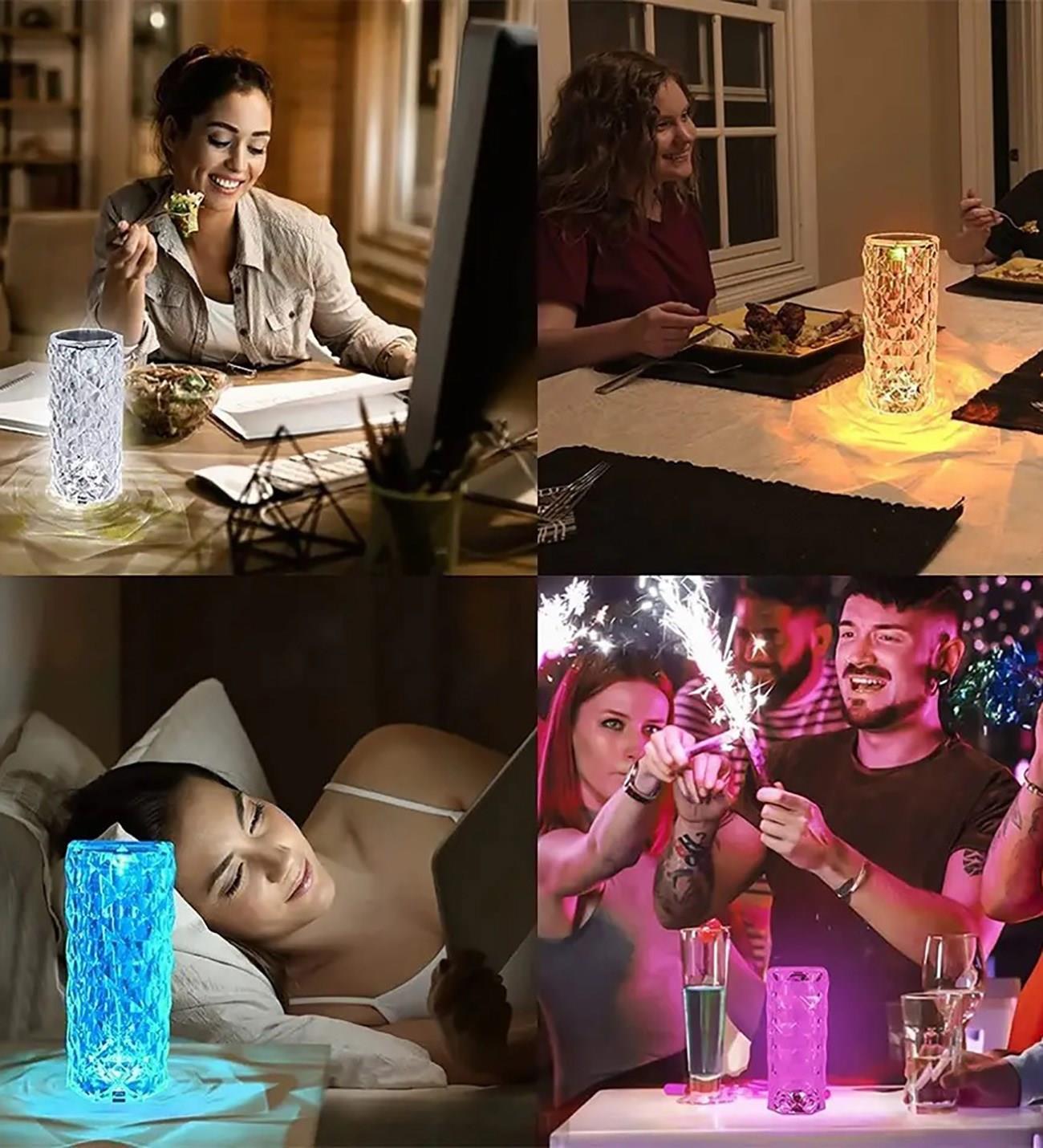 Bluetooth Hapörlörlü, Şarjlı ve Uzaktan Kumandalı  RGB Kristal Masa Lambası