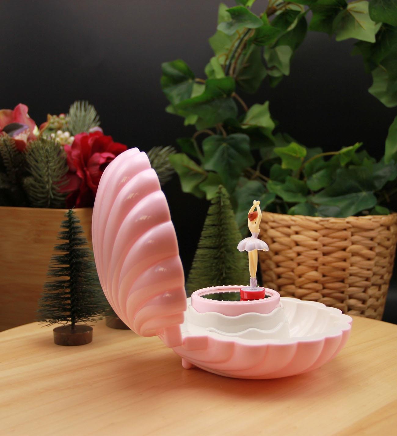 Dans Eden Balerinli İstiridye Müzik ve Takı Kutusu Toz Pembe