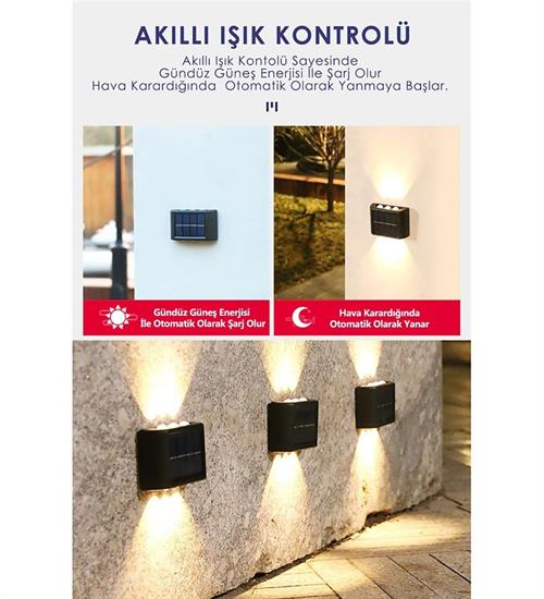 GÜNEŞ ENERJİLİ SOLAR MODERN 6 LEDLİ DEKORASYON AYDINLATMA APLİK GÜN IŞIĞI 2 Lİ SET