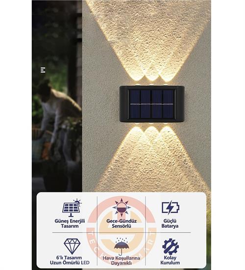 GÜNEŞ ENERJİLİ SOLAR MODERN 6 LEDLİ DEKORASYON AYDINLATMA APLİK GÜN IŞIĞI 2 Lİ SET