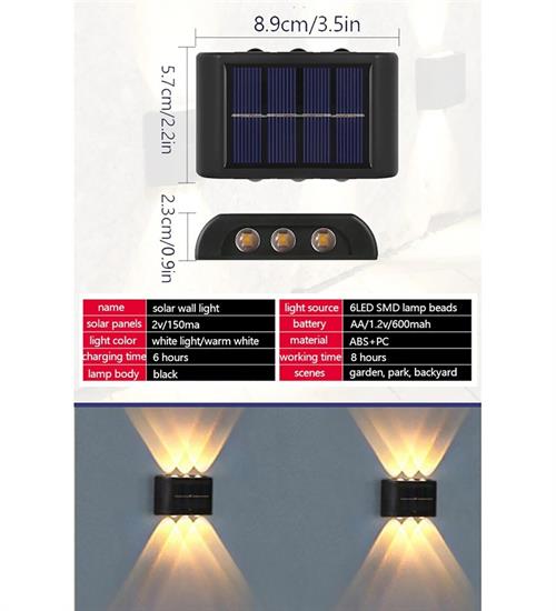 GÜNEŞ ENERJİLİ SOLAR MODERN 6 LEDLİ DEKORASYON AYDINLATMA APLİK GÜN IŞIĞI 2 Lİ SET