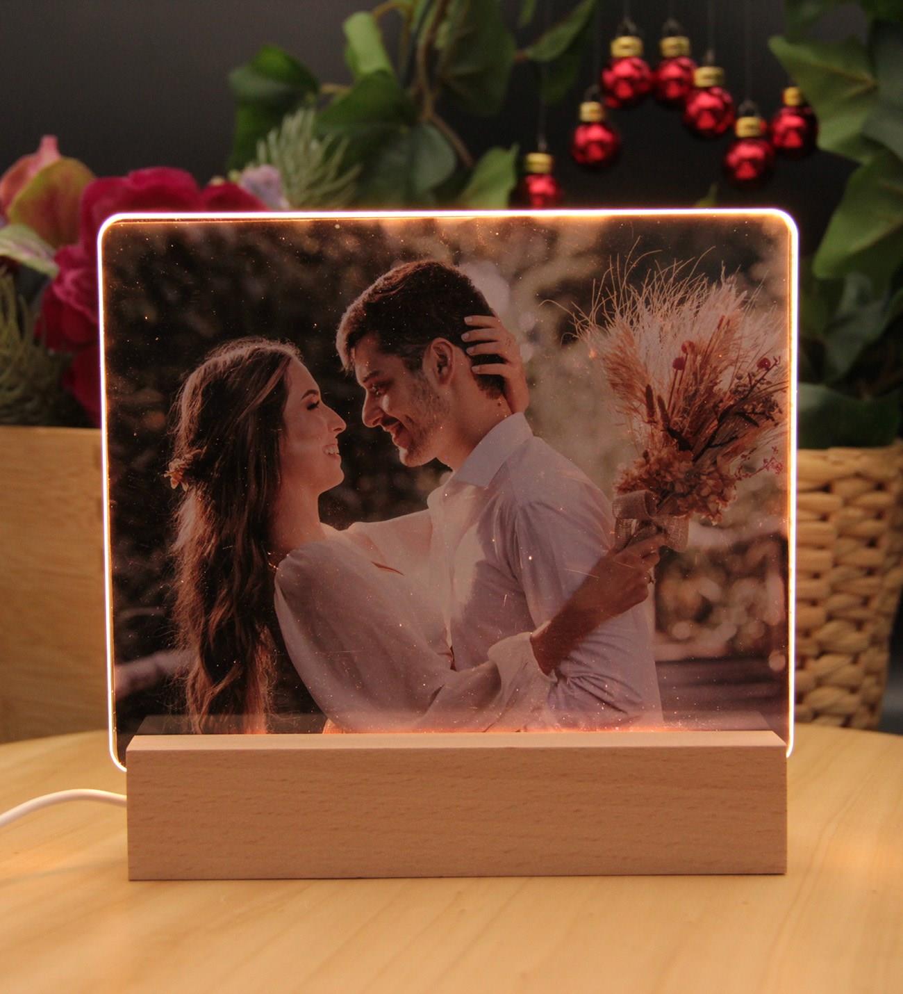 Kişiye Özel Fotoğraf Eklemeli Led Gece Lambası Ahşap 
