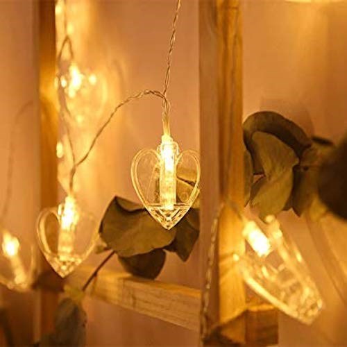 Kişiye Özel Led Işıklı Kristal Kalp Dizeleri 10'lu Pilli ve Mandallı