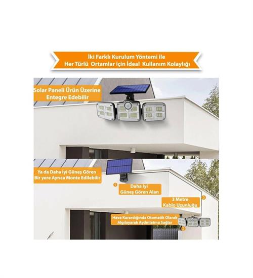 KUMANDALI SOLAR GÜNEŞ ENERJİLİ 122 LEDLİ HAREKET SENSÖRLÜ BAHÇE AYDINLATMA LAMBASI