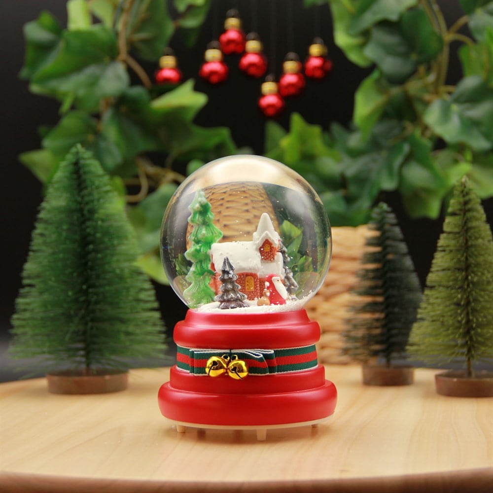 Noel Baba Evli Yılbaşı Küresi Işıklı Pilli Müzikli Kar Küresi