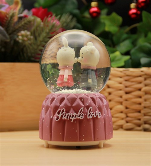 Simple Love Işıklı ve Müzikli Kar Küresi Büyük Boy Pembe