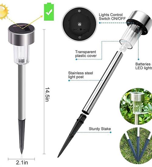 SOLAR GÜNEŞ ENERJİLİ BAHÇE LAMBASI GÜN IŞIĞI SARI LEDLİ METAL GÖVDELİ (10 ADET )