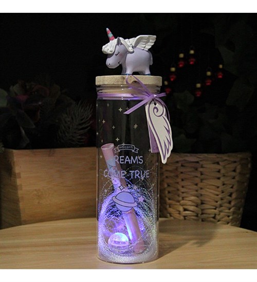 Unicorn Işıklı Dekoratif Cam Fanus Notluk