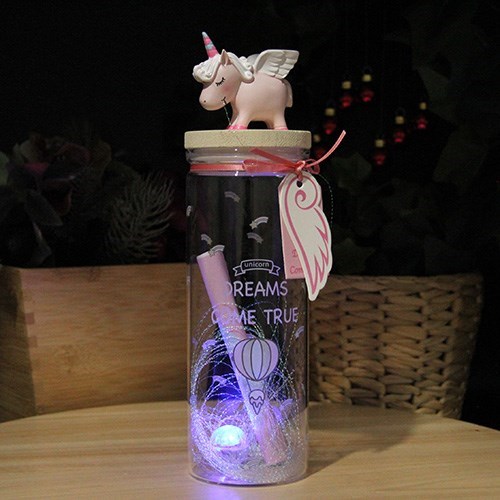 Unicorn Işıklı Dekoratif Cam Fanus Notluk Pembe