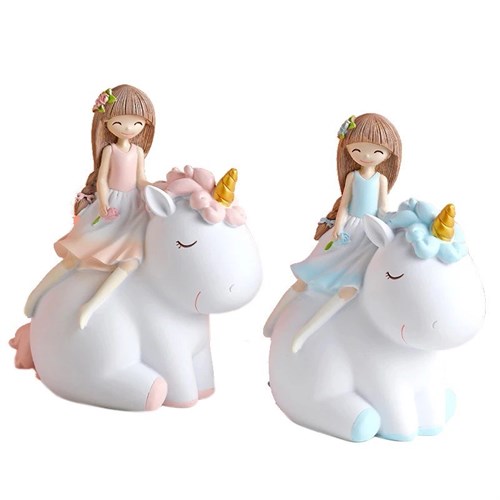 Unicorn ve Peri Kızı Premium Kaliteli Porselen Özel Seri Kumbara (Mavi)