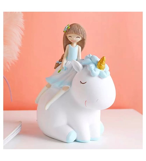 Unicorn ve Peri Kızı Premium Kaliteli Porselen Özel Seri Kumbara (Mavi)