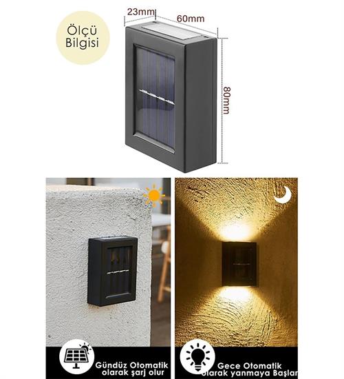 YENİ MODEL SOLAR GÜNEŞ ENERJİLİ ÇİFT TARAFLI DUVAR LAMBASI