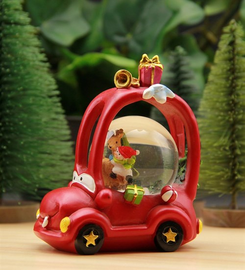 Yılbaşı Noel Baba ve Kardan Adamlı Kar Küresi Christmas Arabalı