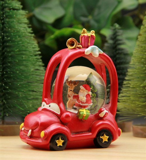 Yılbaşı Noel Baba ve Kardan Adamlı Kar Küresi Christmas Arabalı