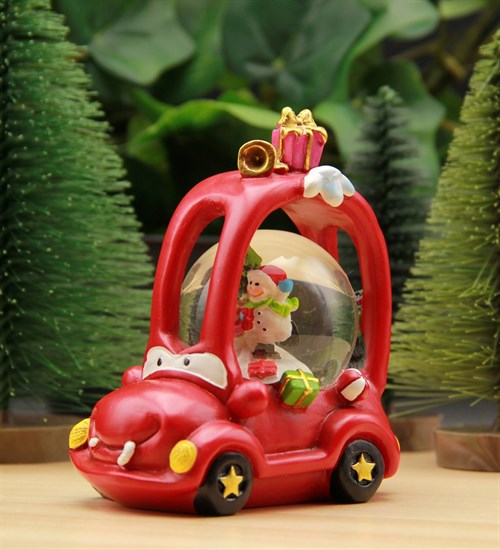 Yılbaşı Noel Baba ve Kardan Adamlı Kar Küresi Christmas Arabalı