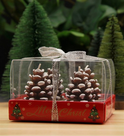 Yılbaşı Noel Kozalak 4'lü Mum Seti Merry Christmas