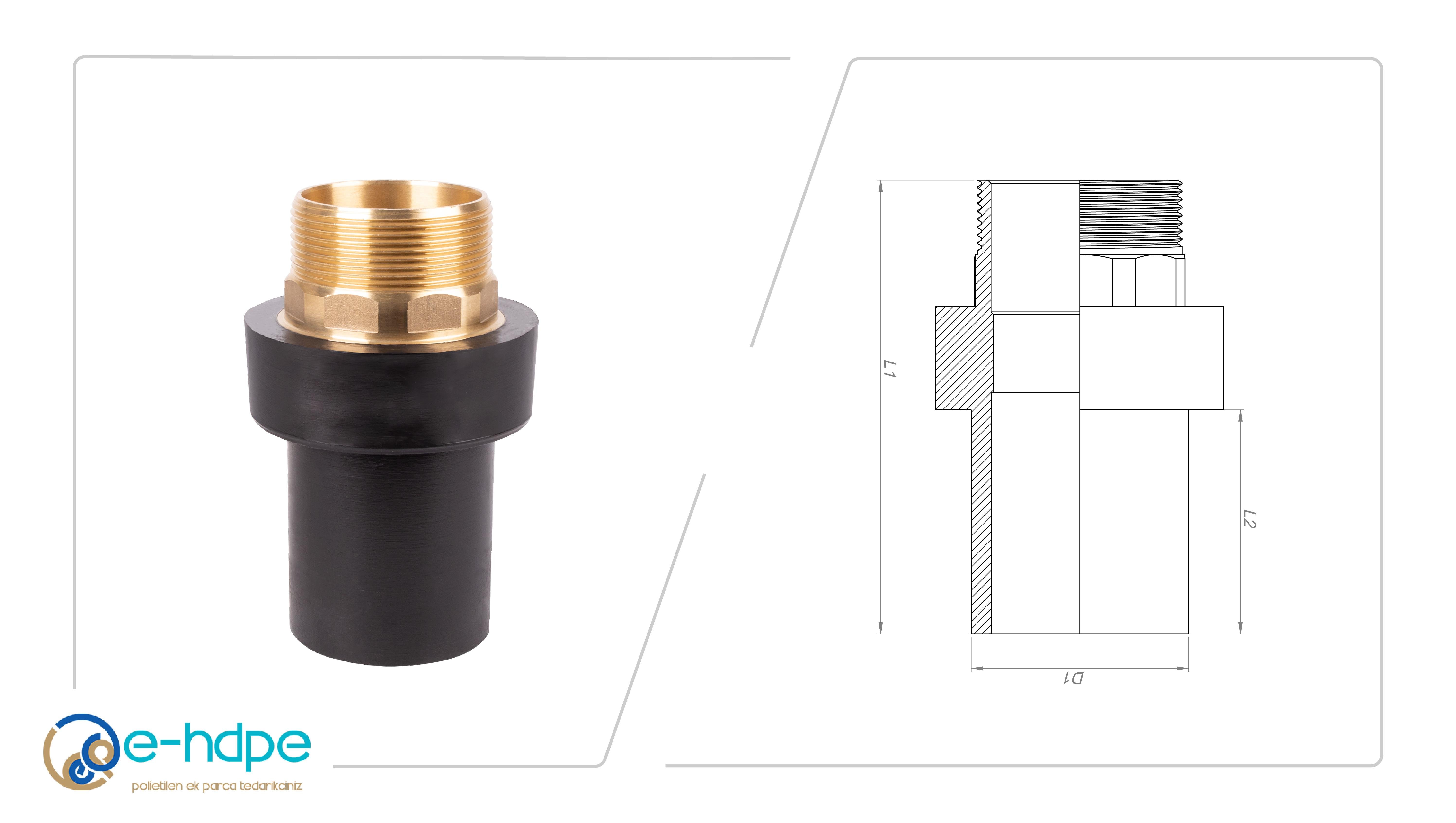 Dış Dişli Çelik Geçiş AdaptörüHDPE 100 ENJEKSİYON PİRİNÇ GEÇİŞ (DIŞ DİŞLİ) PN16