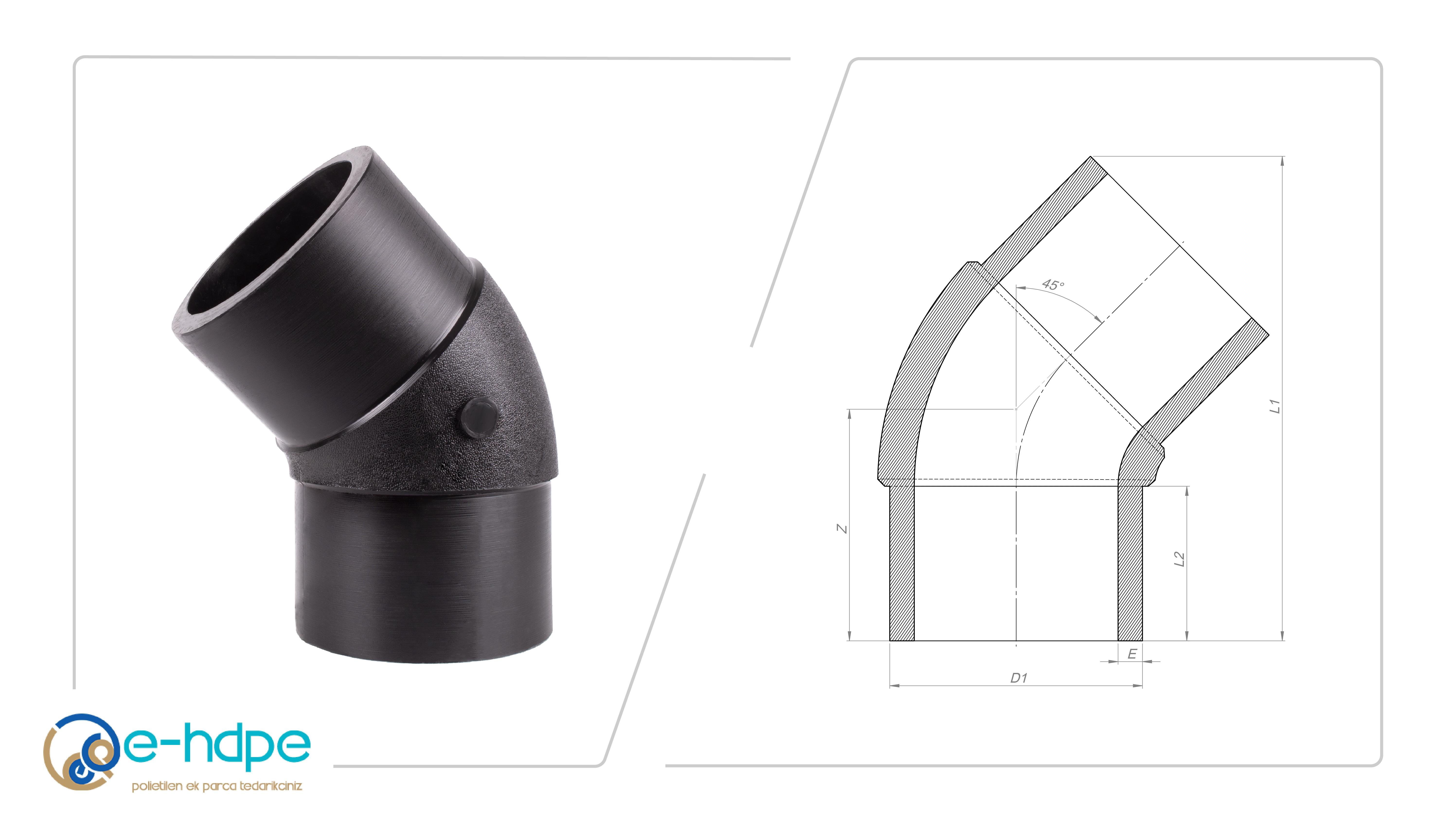HDPE Dirsek 45°HDPE 100 ENJEKSİYON 45 DİRSEK EK PARÇALARI SDR11 PN 16