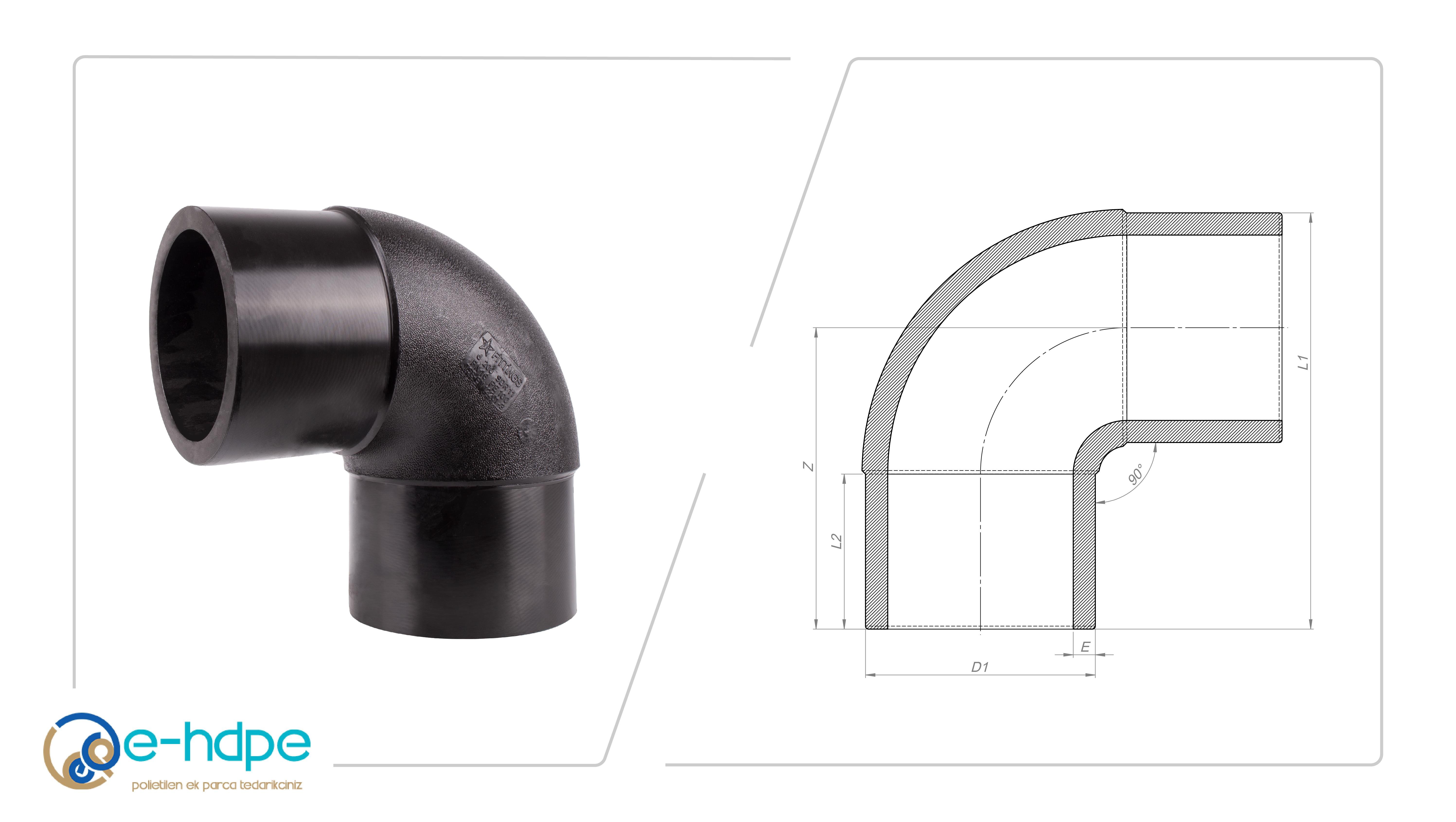 HDPE Dirsek 90°HDPE 100 ENJEKSİYON 90 DİRSEK EK PARÇALARI SDR11 PN 16