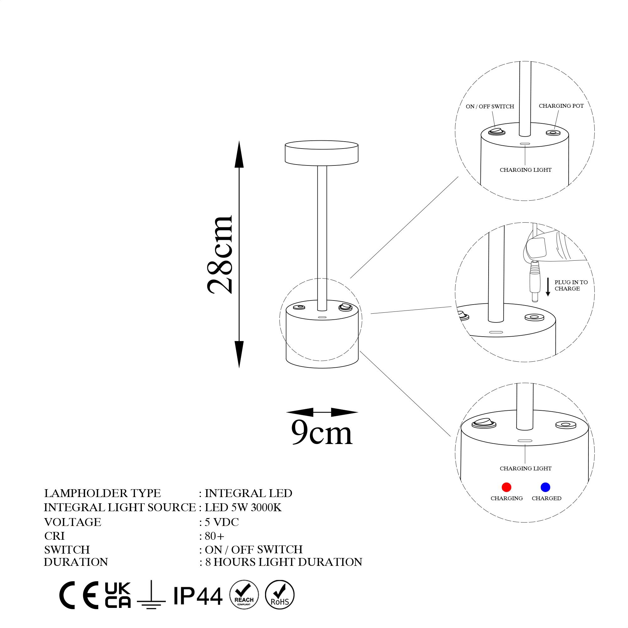 KEYF-13393, LED'Lİ ŞARJLI MASA LAMBASI