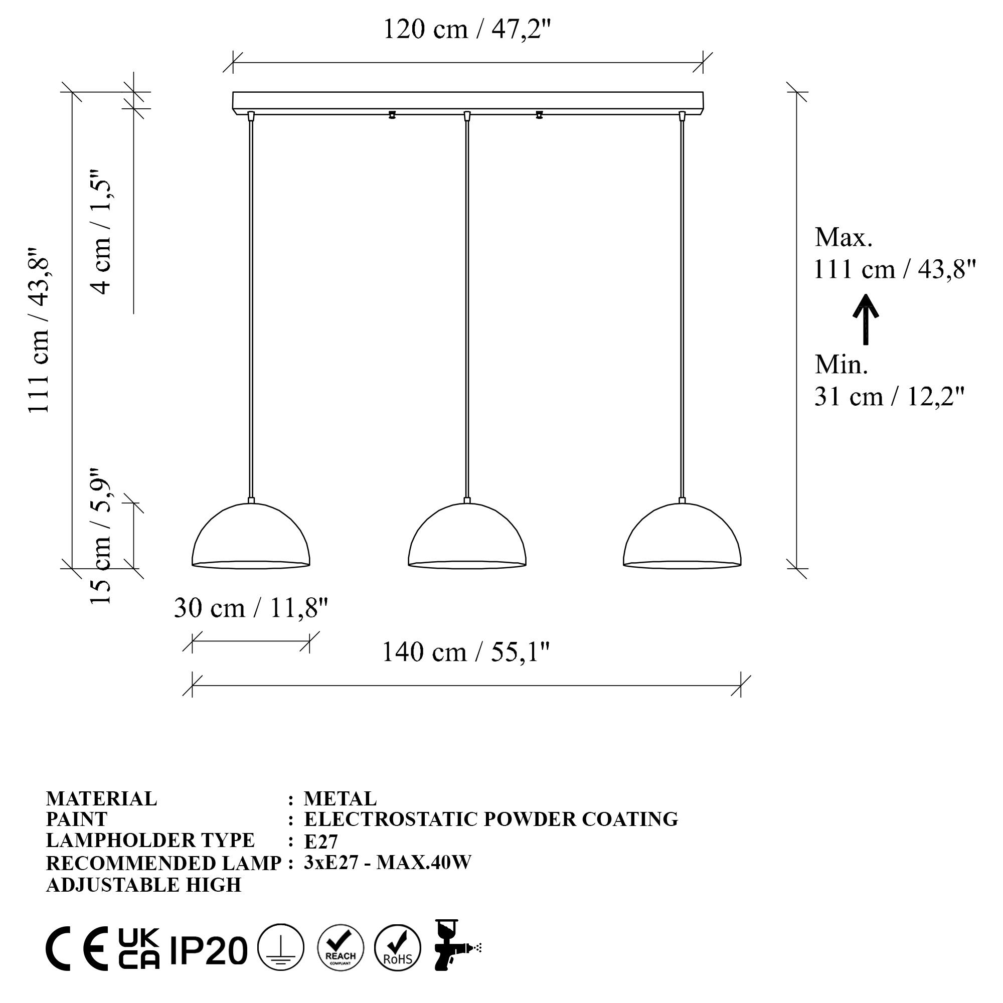 KURE-30-MR-721-2, METAL SIVAMA 3'LÜ TEKLİ SARKIT