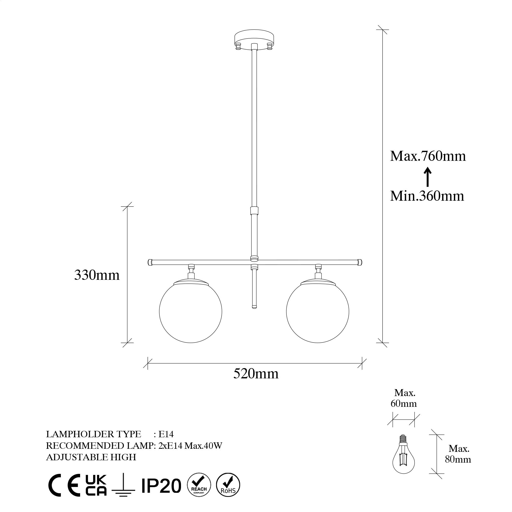 ROE-10755, CAMLI 2'Lİ AVİZE 