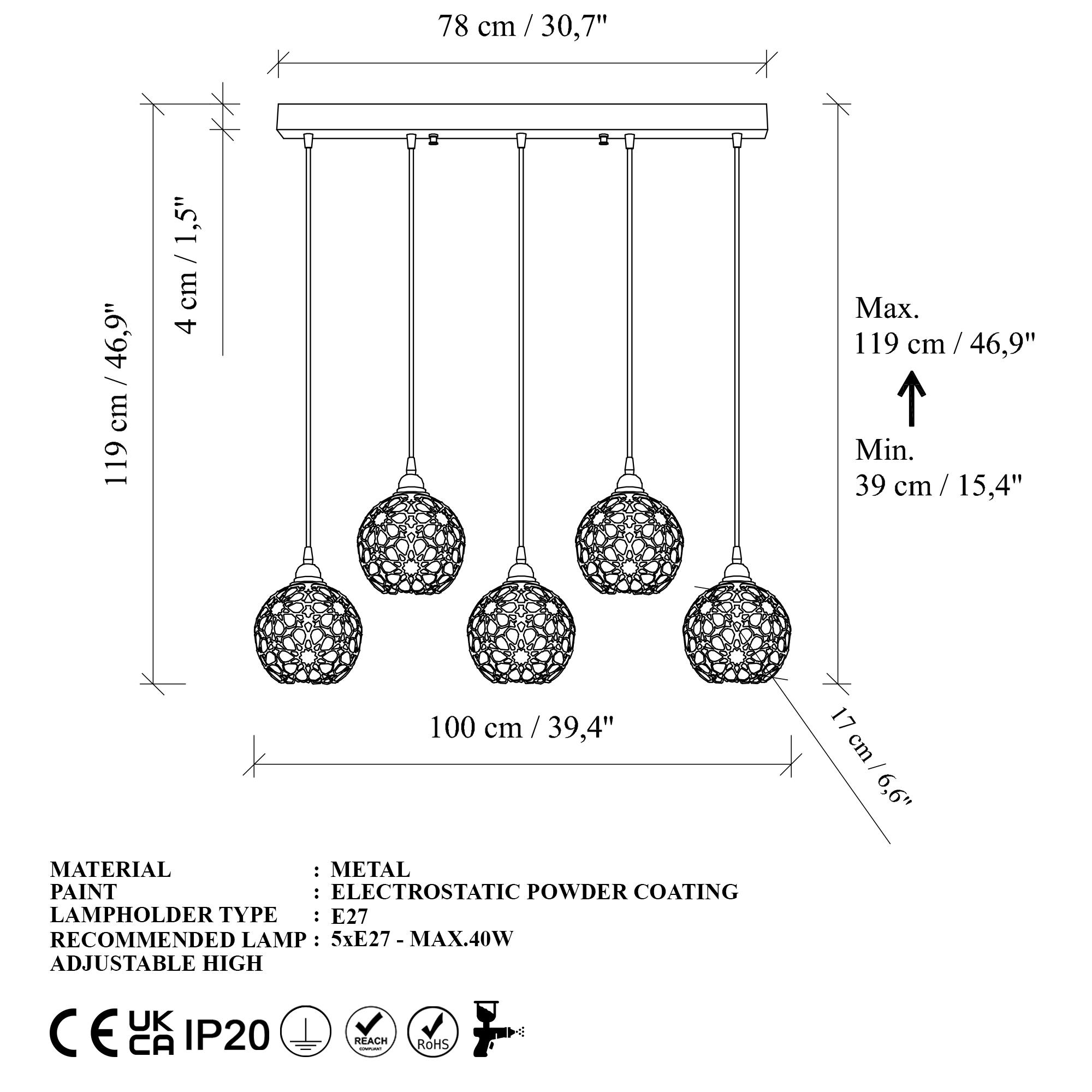 SELCUKLU-MR-789-1, METAL 5'Lİ SIRALI  SARKIT