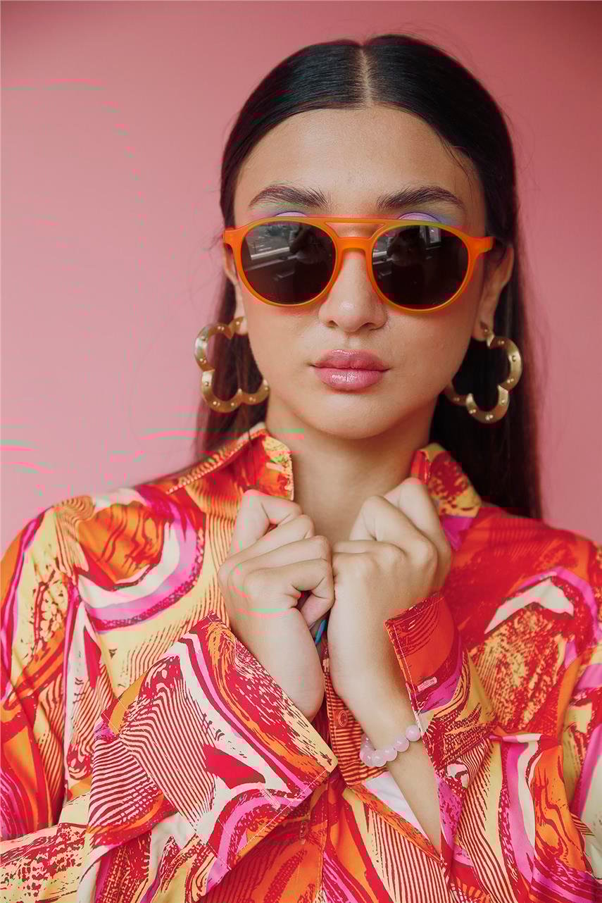 Poonam Matt Orange Black Güneş Gözlüğü