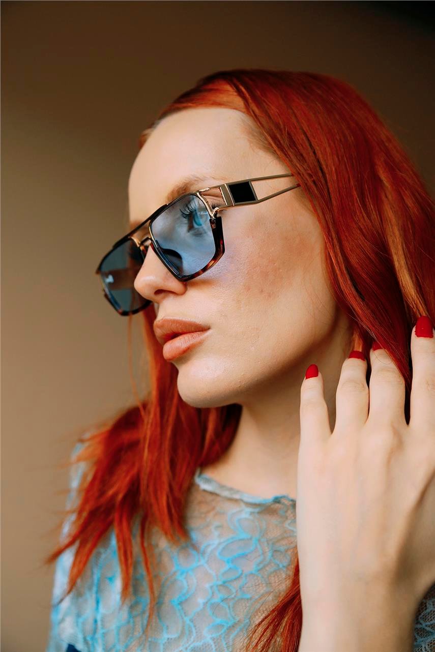 Runa Gold Leopard Blue Güneş Gözlüğü