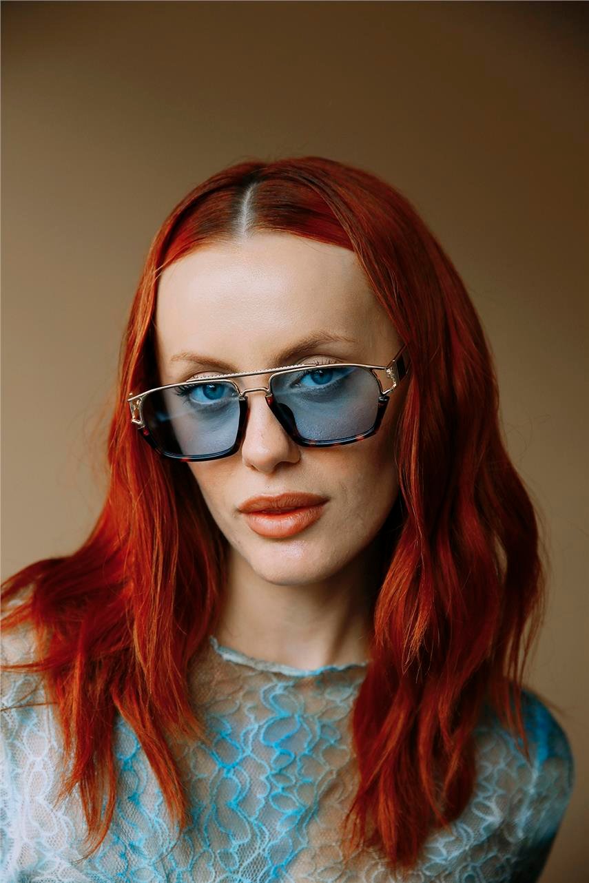Runa Gold Leopard Blue Güneş Gözlüğü