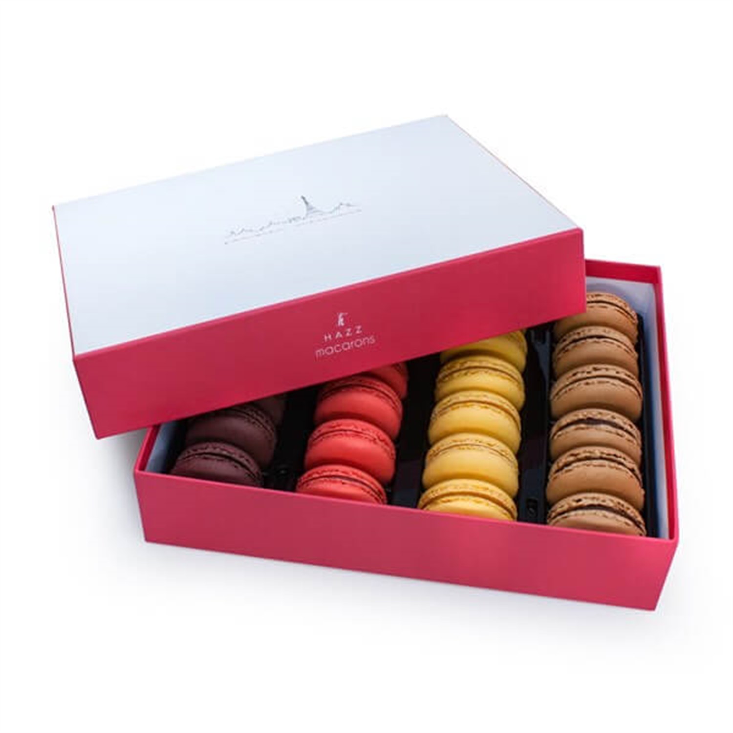Pembe Paris Kutulu 24 lü Makaron (Çilek-Çikolata-Limon-Fındık)