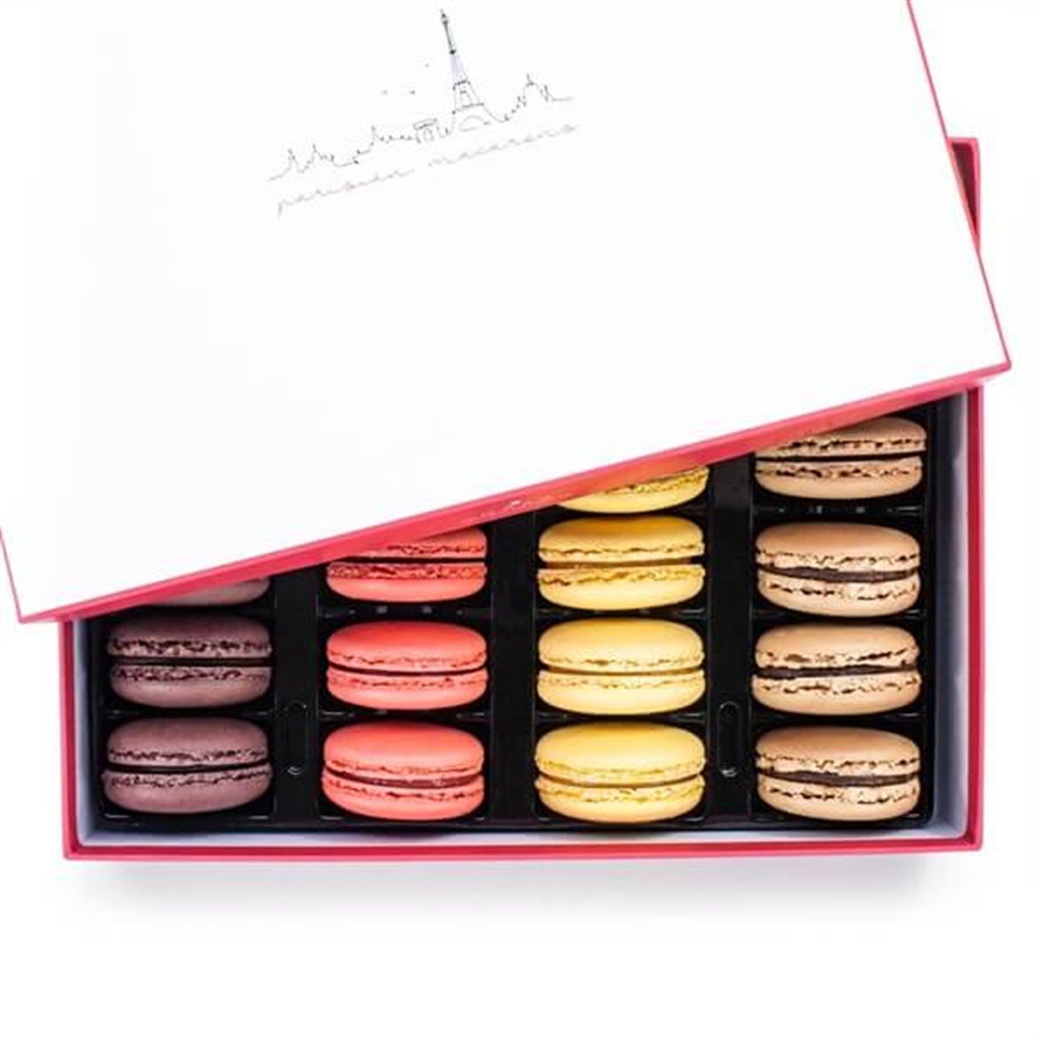 Pembe Paris Kutulu 24 lü Makaron (Çilek-Çikolata-Limon-Fındık)