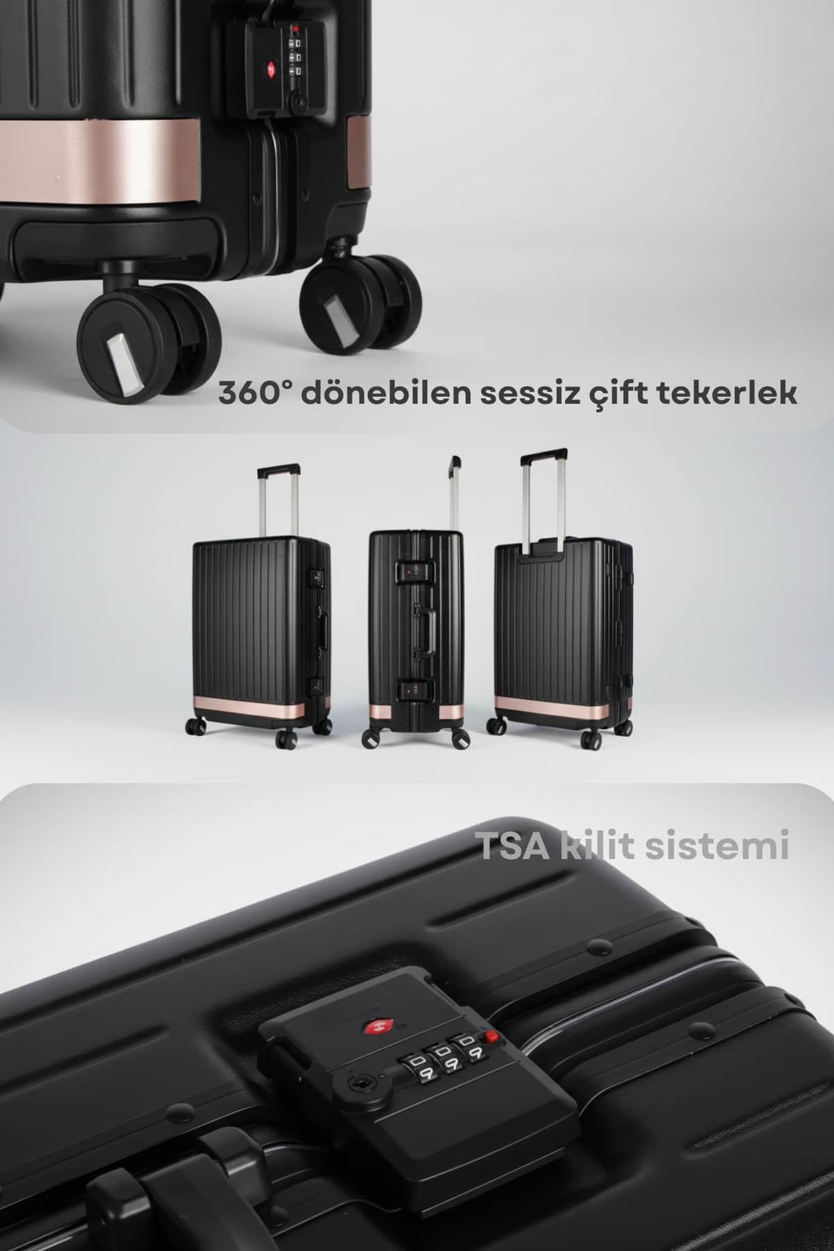 Zeplin Aura PC Policarbon 2'li Valiz Seti (Kabin ve Orta) Siyah