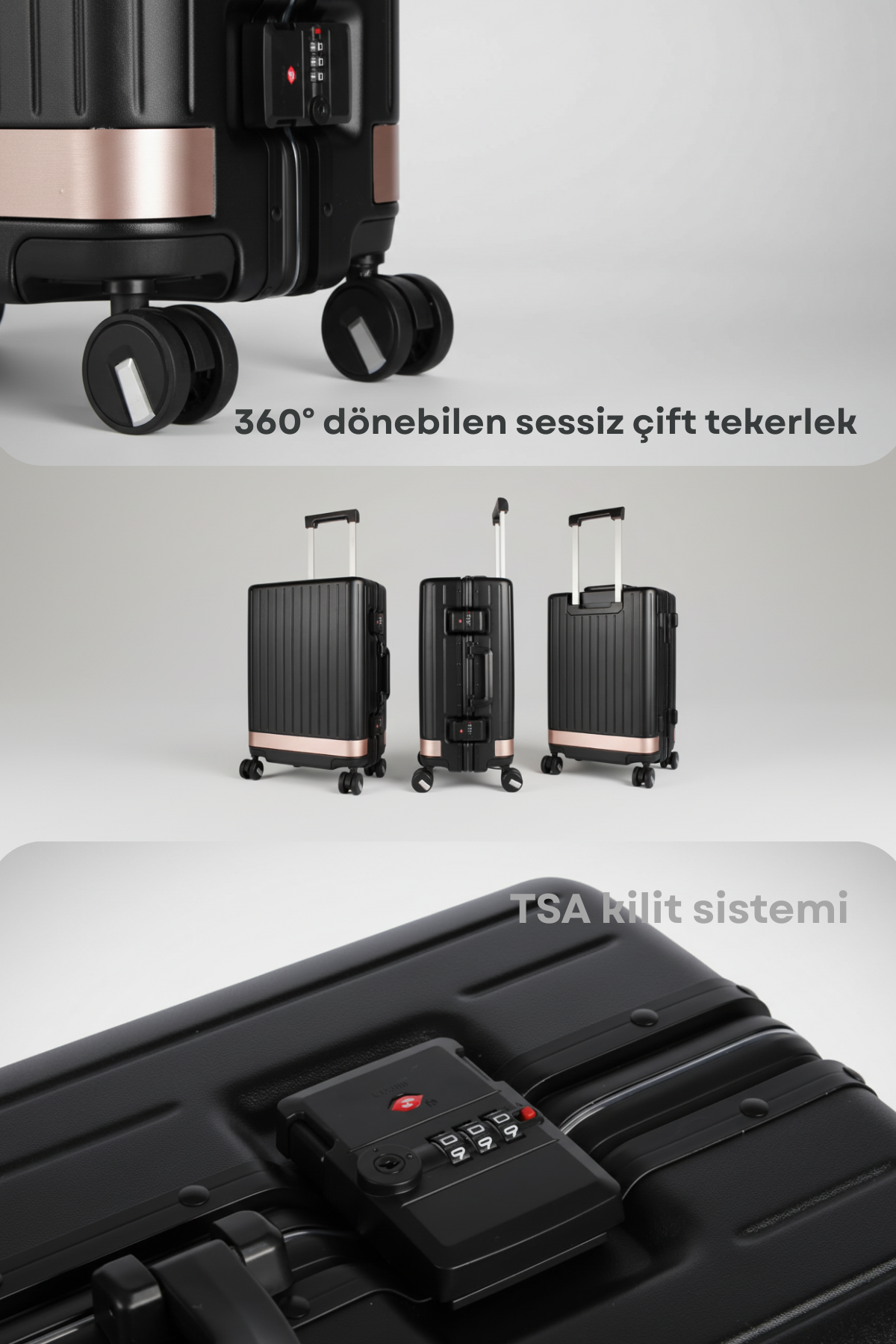 Zeplin Aura PC Policarbon Kabin Boy Valiz Siyah