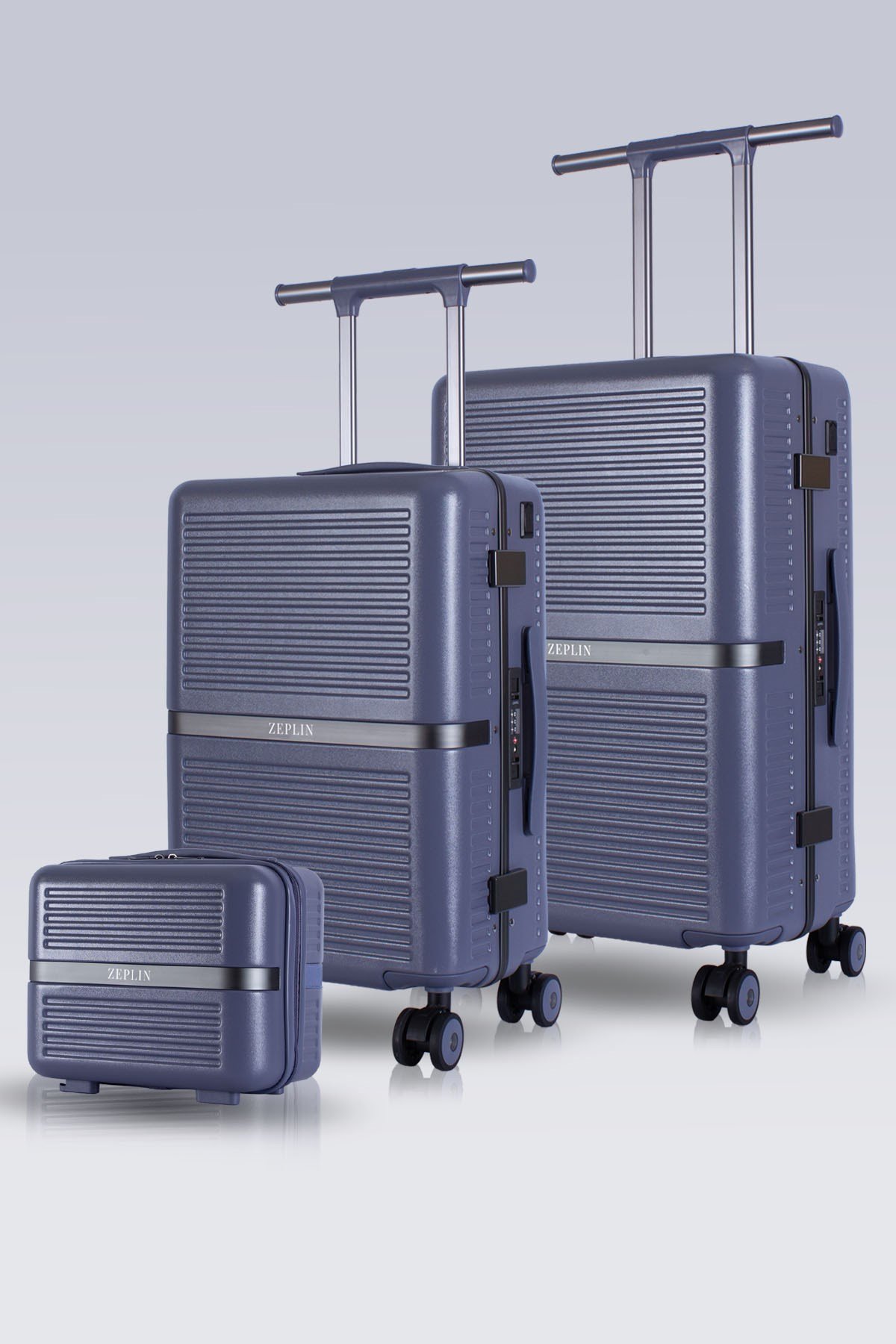 Zeplin Nora PC Policarbon 3'lü Valiz Seti (Kabin Orta ve Makyaj) Lacivert
