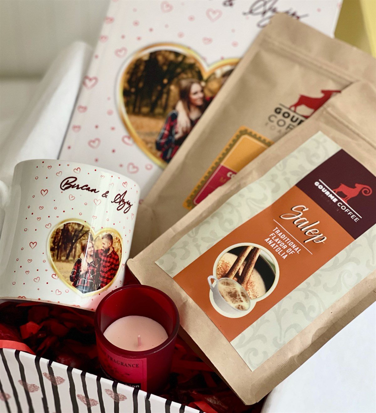  Kişiye Özel Golden Kalp Sıcak Çikolata & Sahlep Sevgiliye Hediye SetiGiftmodaGmhs100233