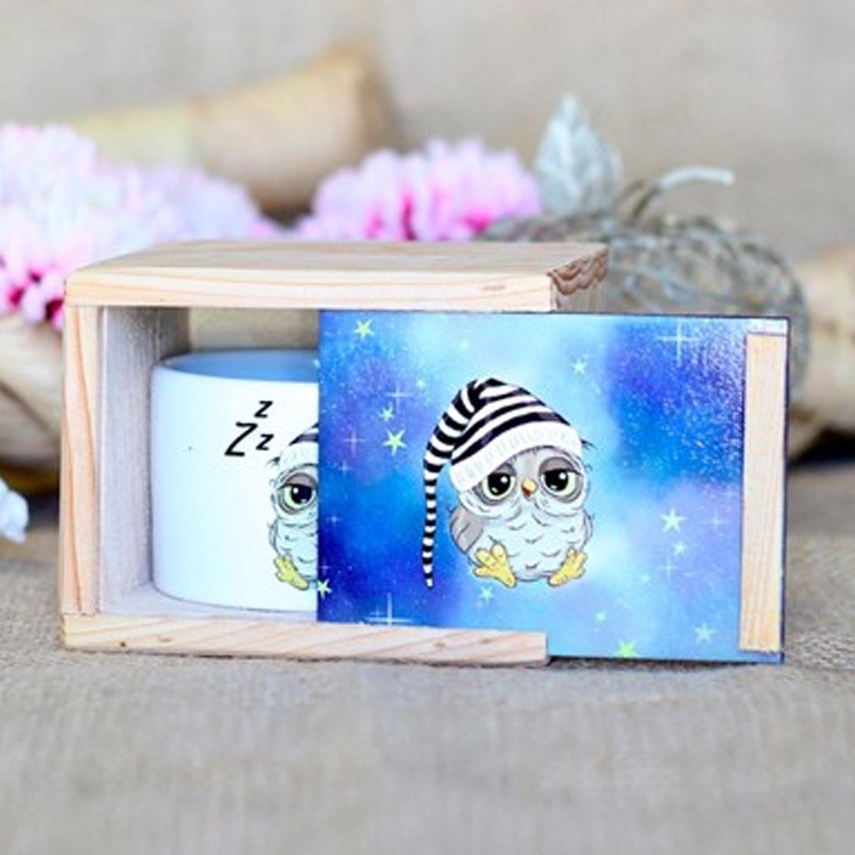 Ahşap Kutusunda Sevimli Baykuş Kupa BardakMarkasızGM00003