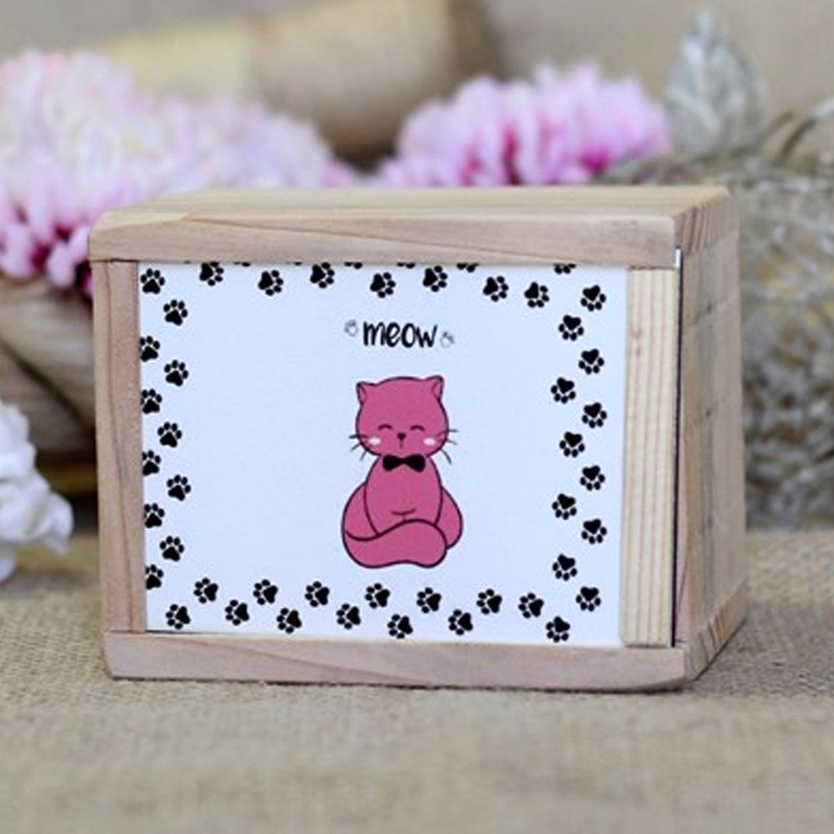 Ahşap Kutusunda Sevimli Kedi Kupa BardakMarkasızGM00008