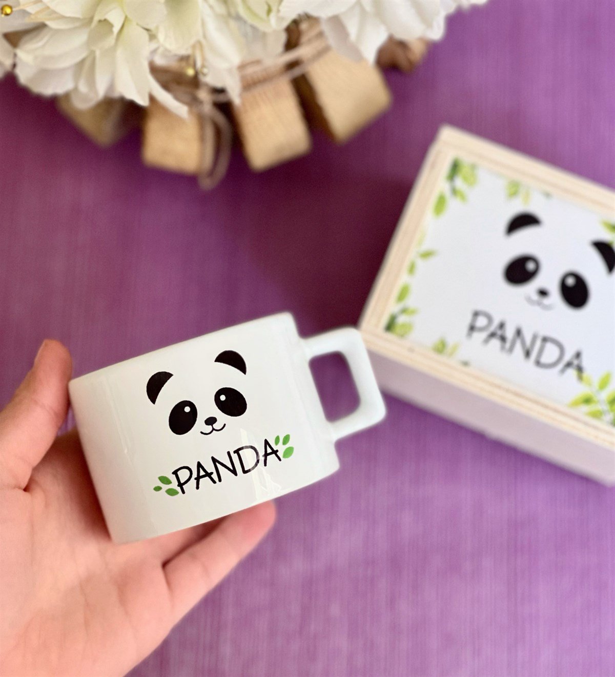 Ahşap Kutusunda Sevimli Panda Kupa BardakMarkasızGM00005