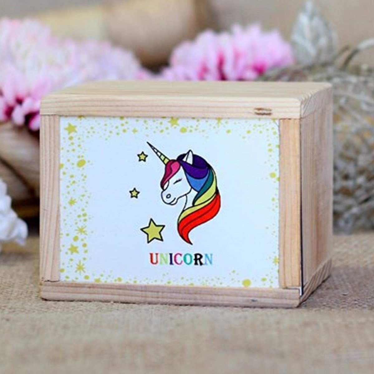 Ahşap Kutusunda Unicorn Tasarımlı Kupa BardakMarkasızGM00012